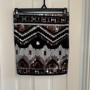 Express Sequin Mini Skirt - Black, Silver, Brown